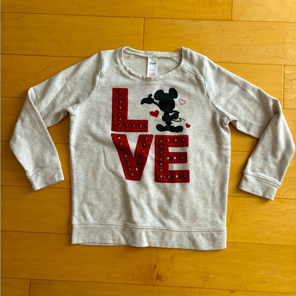 Disney Mickey Mouse LOVE Valentines Studded Sweatshirt Sweater